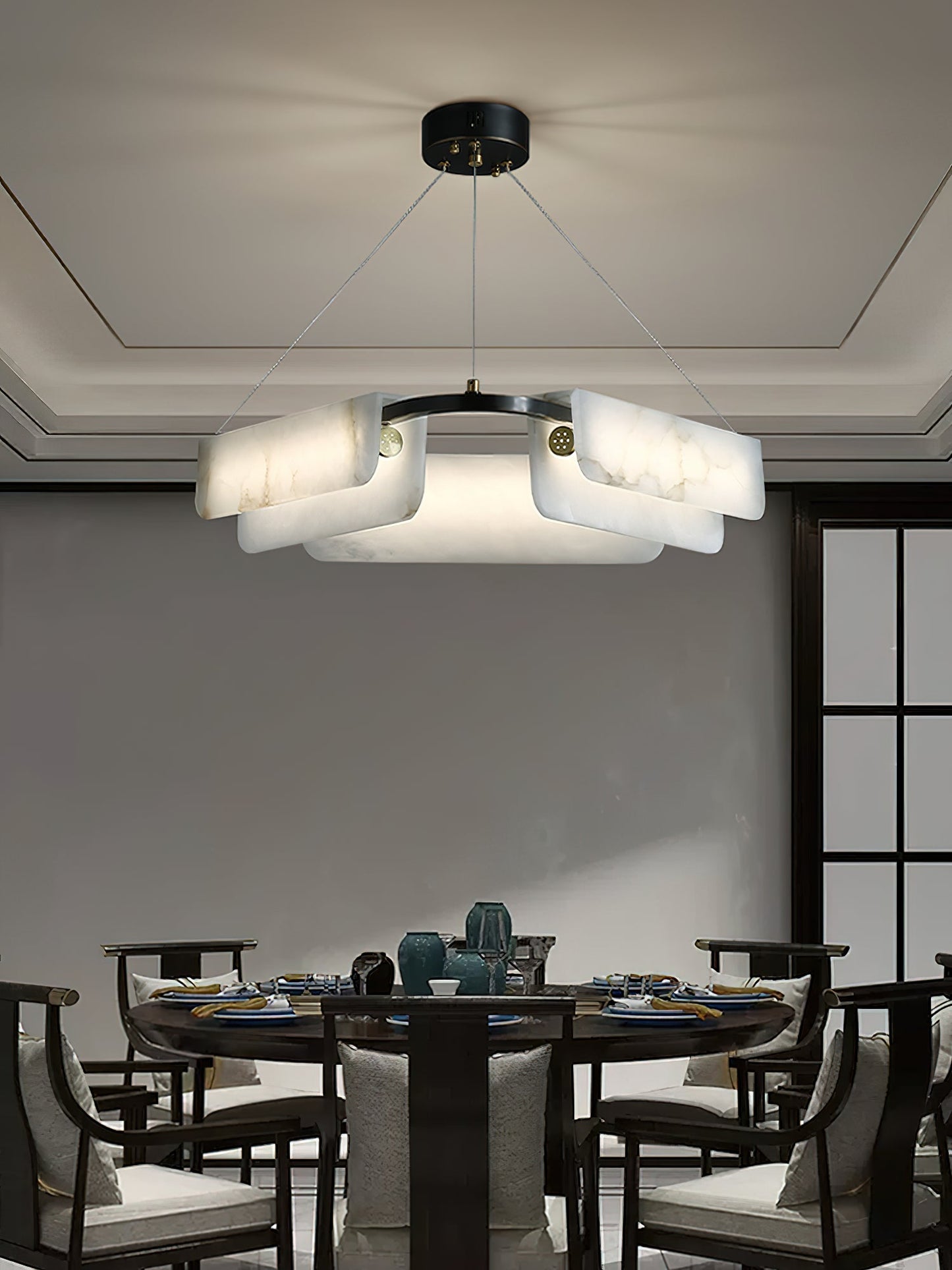 Years Alabaster Chandelier - Modern Rectangular Alabaster Light | Luxury Brass & Natural Stone LED Chandelier