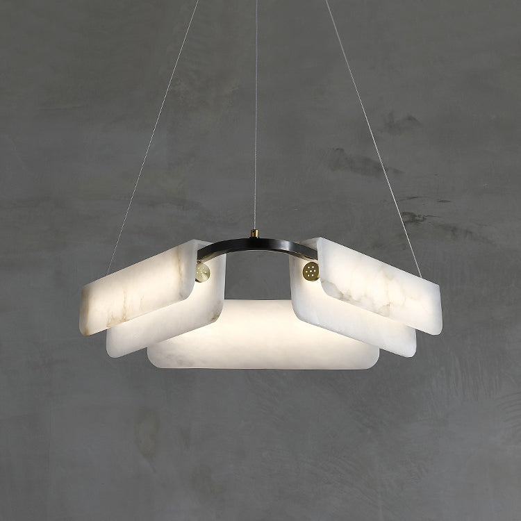 Years Alabaster Chandelier - Modern Rectangular Alabaster Light | Luxury Brass & Natural Stone LED Chandelier