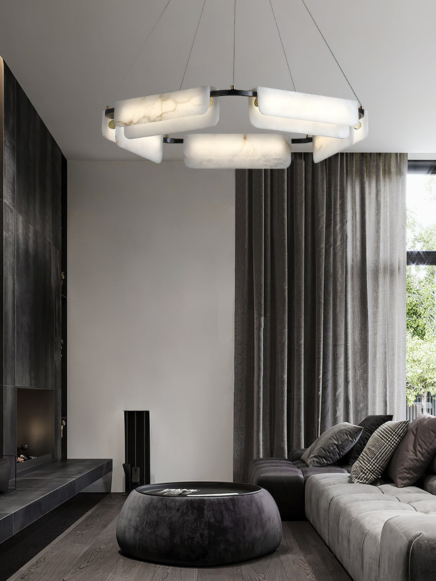 Years Alabaster Chandelier - Modern Rectangular Alabaster Light | Luxury Brass & Natural Stone LED Chandelier