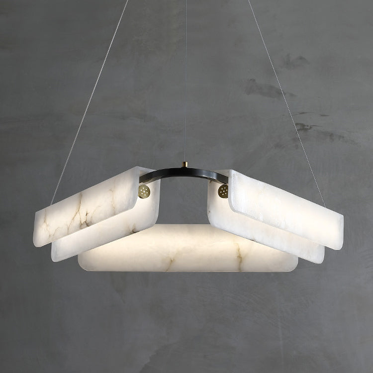 Years Alabaster Chandelier - Modern Rectangular Alabaster Light | Luxury Brass & Natural Stone LED Chandelier