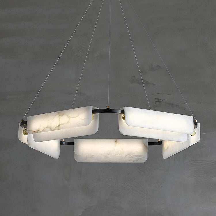 Years Alabaster Chandelier - Modern Rectangular Alabaster Light | Luxury Brass & Natural Stone LED Chandelier