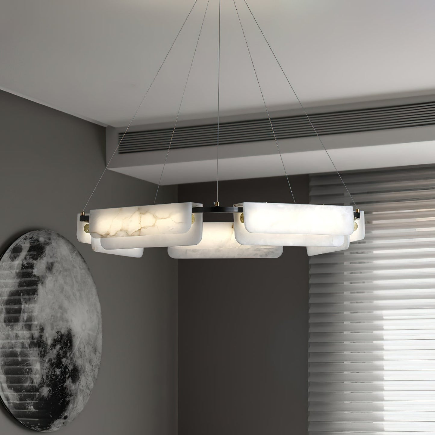 Years Alabaster Chandelier - Modern Rectangular Alabaster Light | Luxury Brass & Natural Stone LED Chandelier