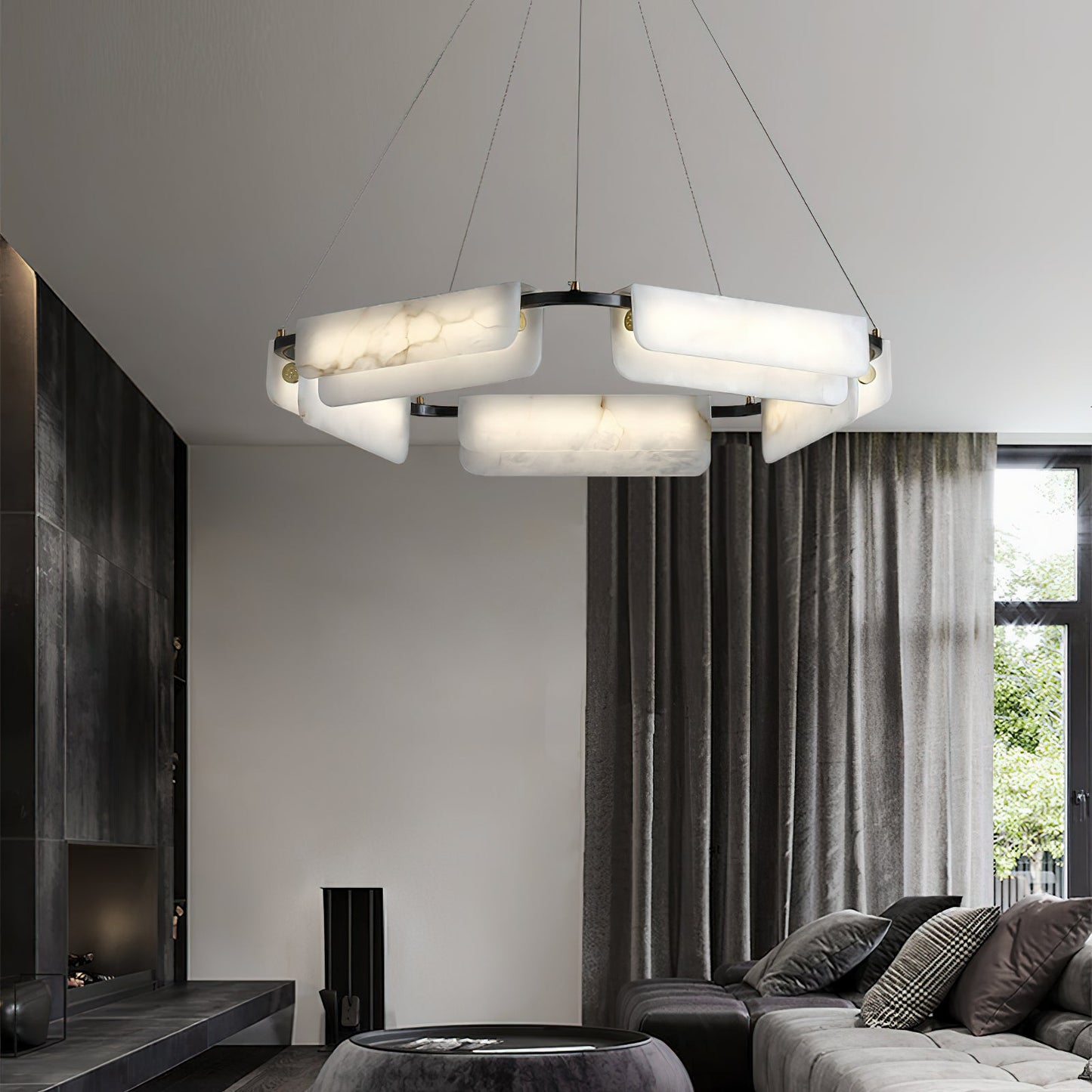 Years Alabaster Chandelier - Modern Rectangular Alabaster Light | Luxury Brass & Natural Stone LED Chandelier