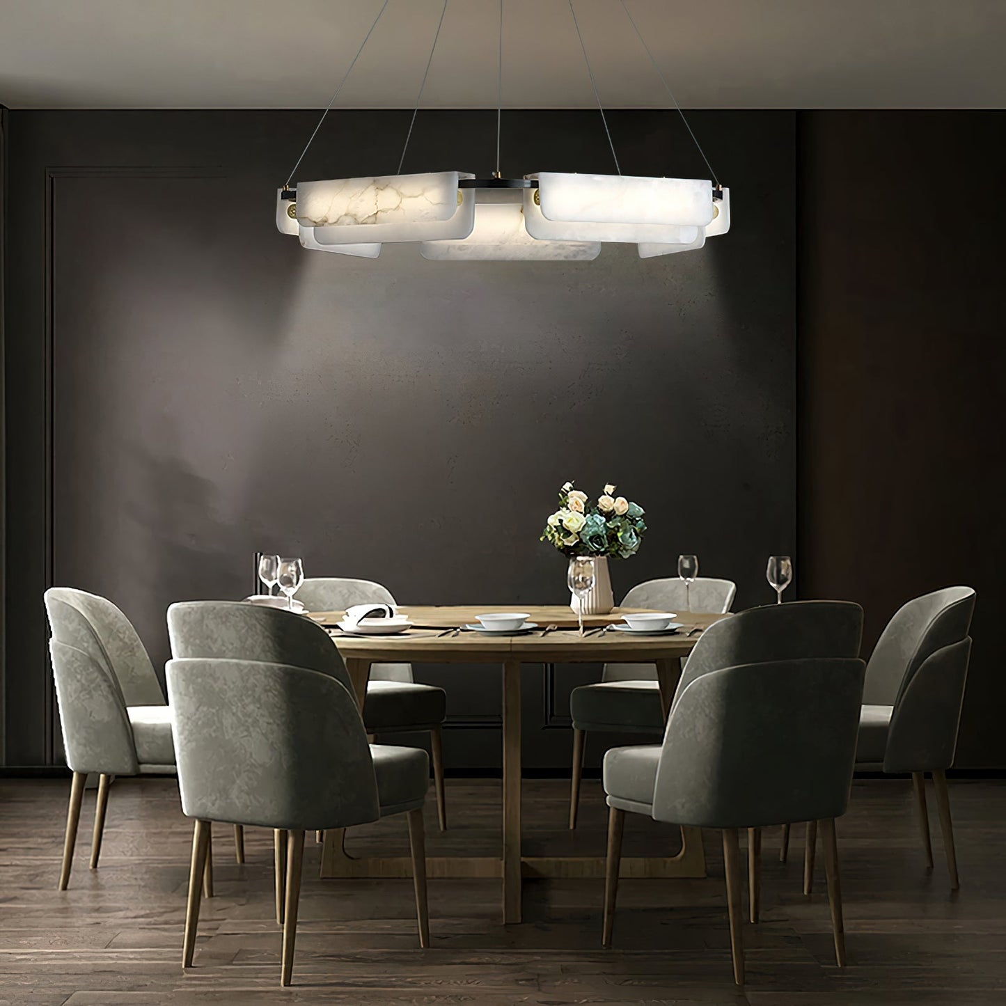 Years Alabaster Chandelier - Modern Rectangular Alabaster Light | Luxury Brass & Natural Stone LED Chandelier