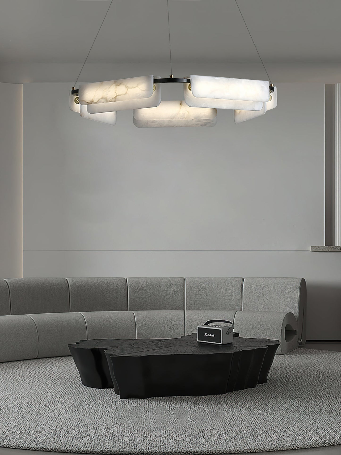 Years Alabaster Chandelier - Modern Rectangular Alabaster Light | Luxury Brass & Natural Stone LED Chandelier