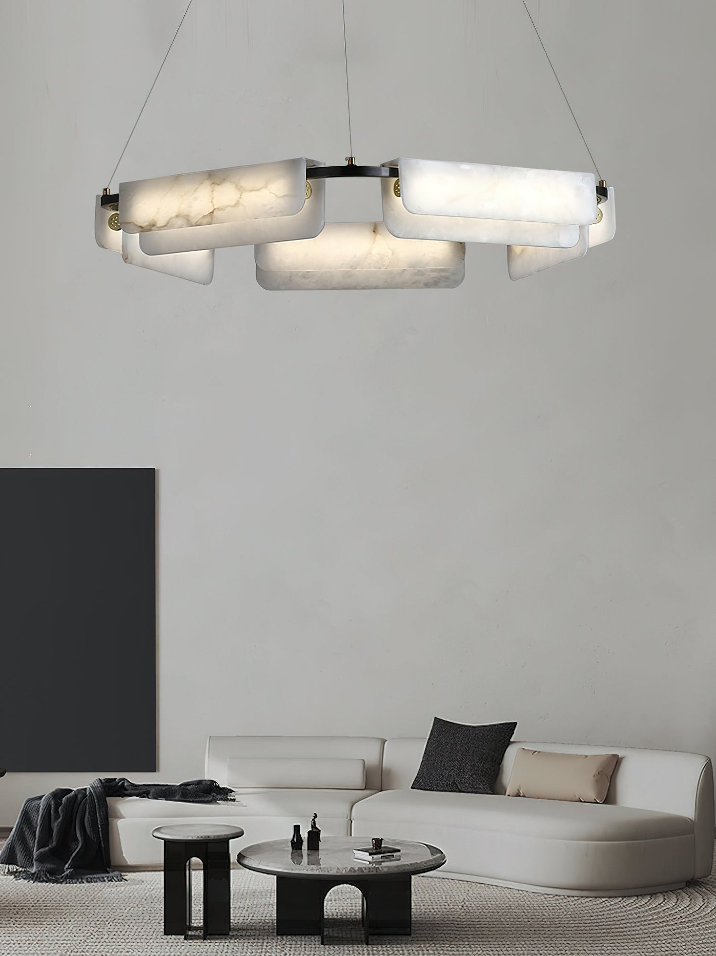 Years Alabaster Chandelier - Modern Rectangular Alabaster Light | Luxury Brass & Natural Stone LED Chandelier