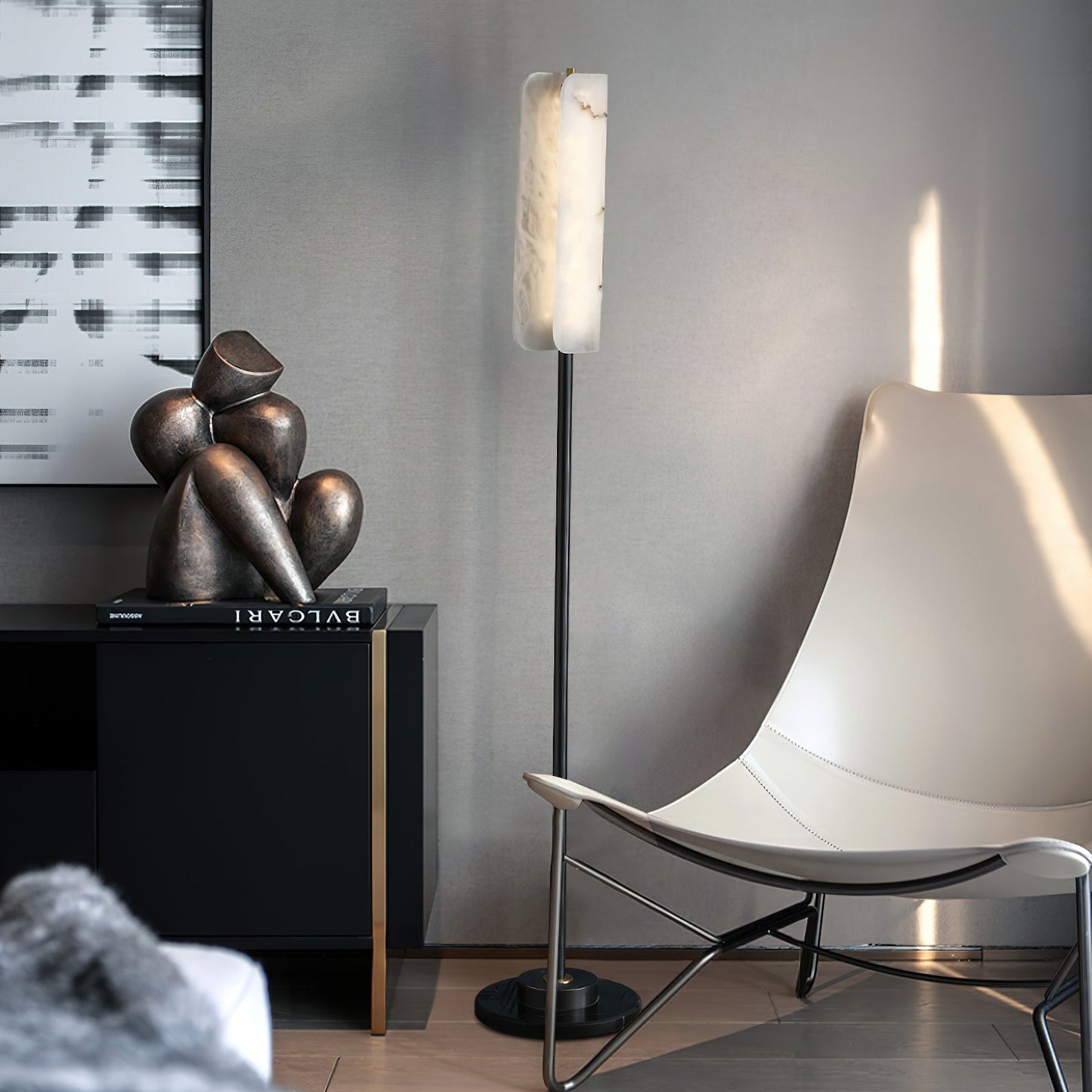Years Alabaster Floor Lamp - Luxury Alabaster & Marble Standing Light | Modern 59" Brass LED Column Lamp