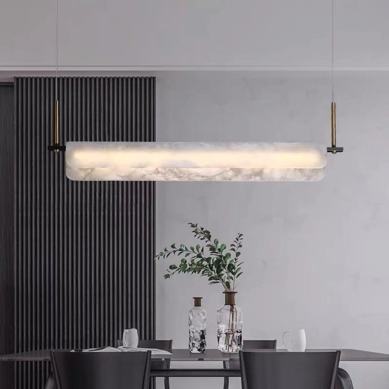 Years Alabaster Pendant Light - Modern Linear Brass & Alabaster LED Chandelier | Luxury 39" / 47" Kitchen Island Light