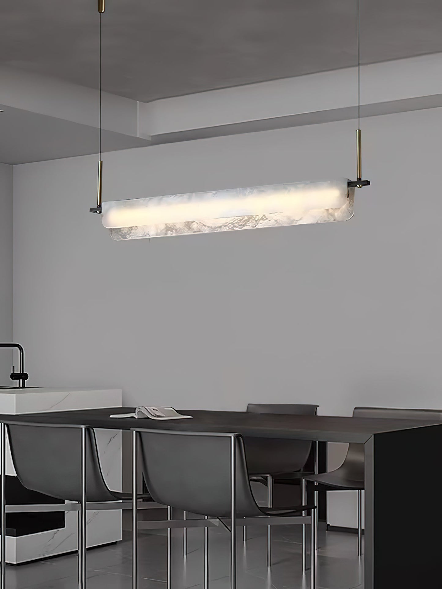 Years Alabaster Pendant Light - Modern Linear Brass & Alabaster LED Chandelier | Luxury 39" / 47" Kitchen Island Light