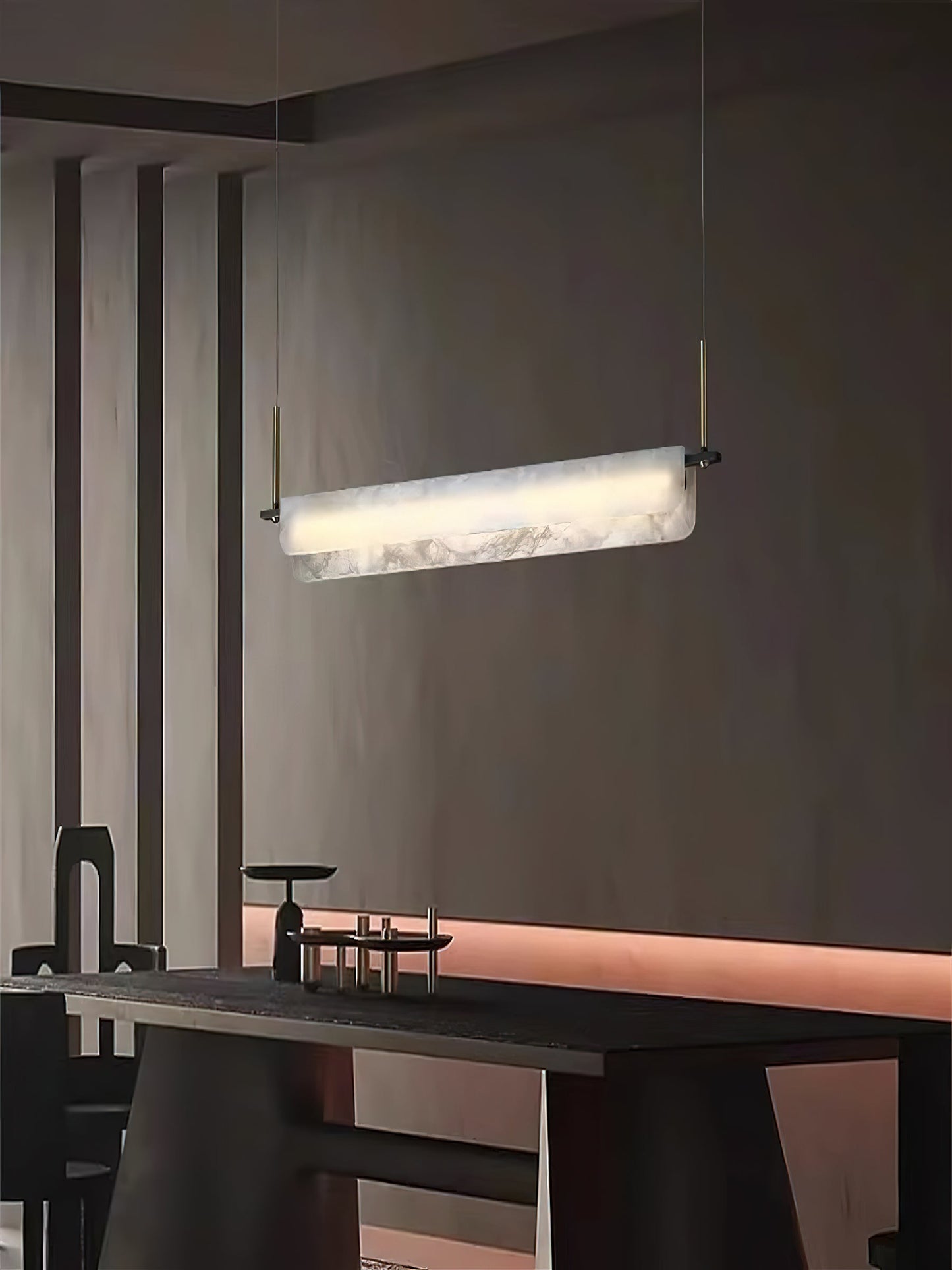 Years Alabaster Pendant Light - Modern Linear Brass & Alabaster LED Chandelier | Luxury 39" / 47" Kitchen Island Light
