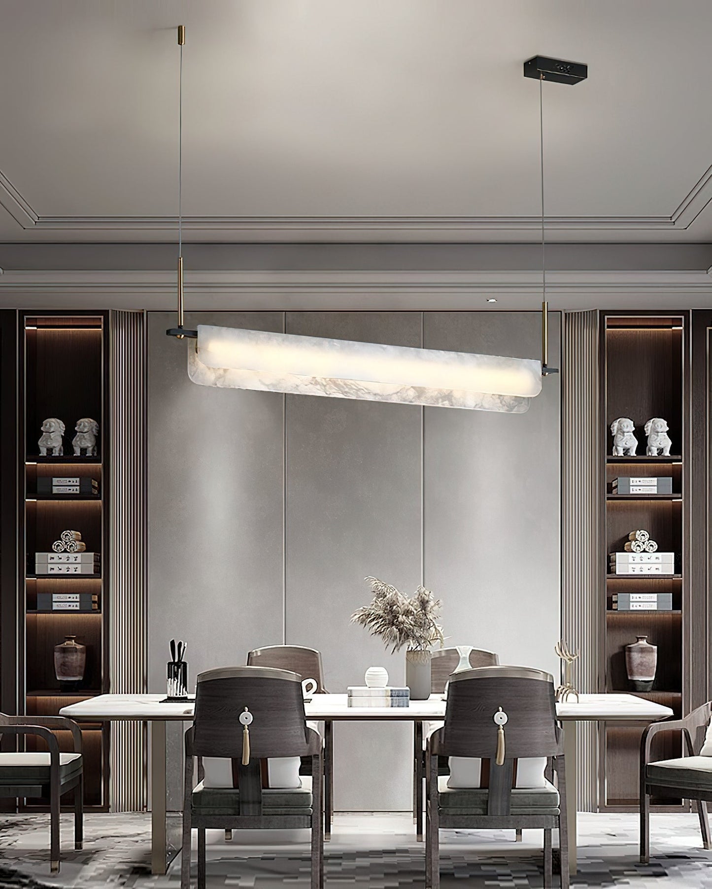 Years Alabaster Pendant Light - Modern Linear Brass & Alabaster LED Chandelier | Luxury 39" / 47" Kitchen Island Light