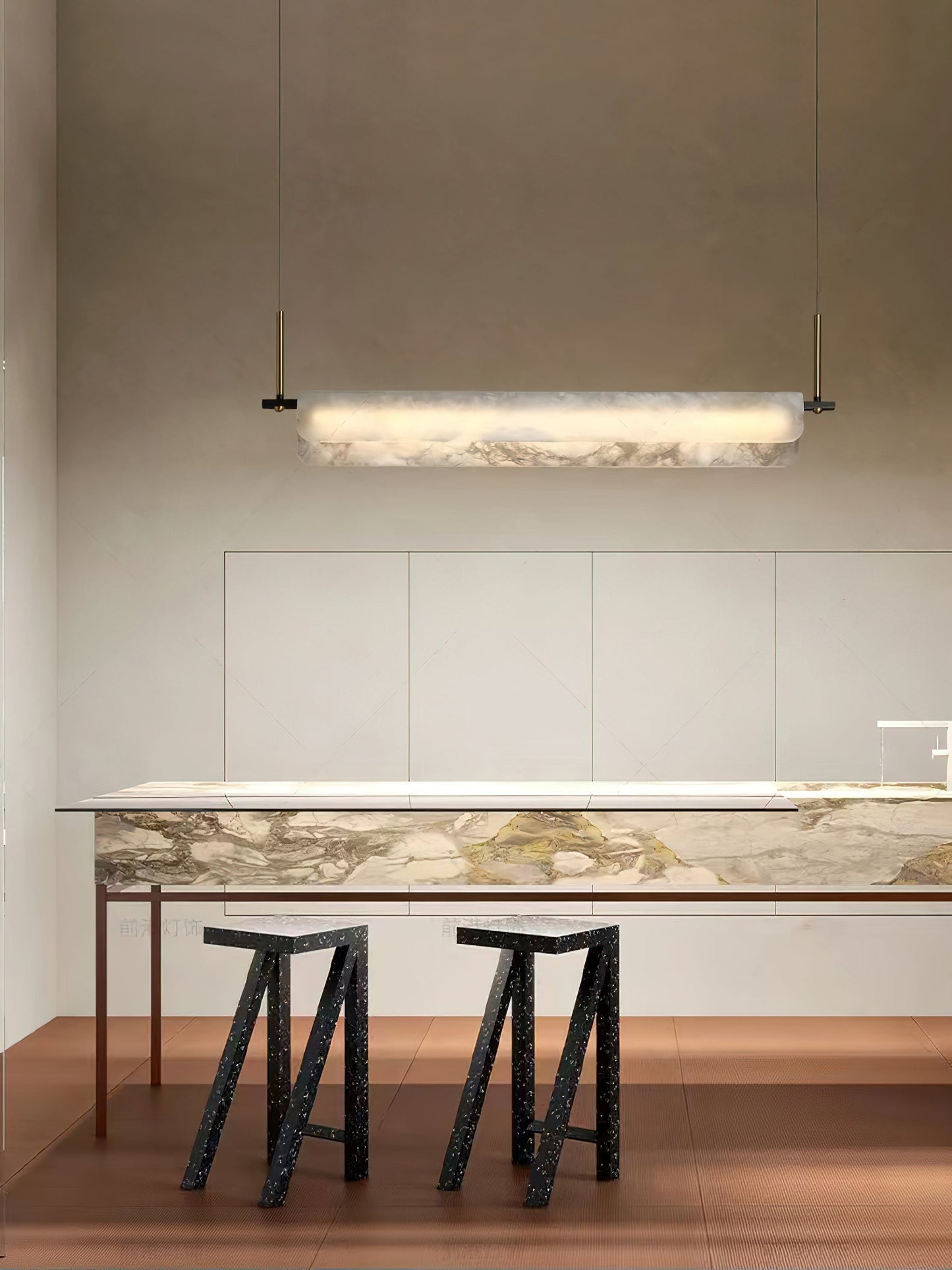 Years Alabaster Pendant Light - Modern Linear Brass & Alabaster LED Chandelier | Luxury 39" / 47" Kitchen Island Light