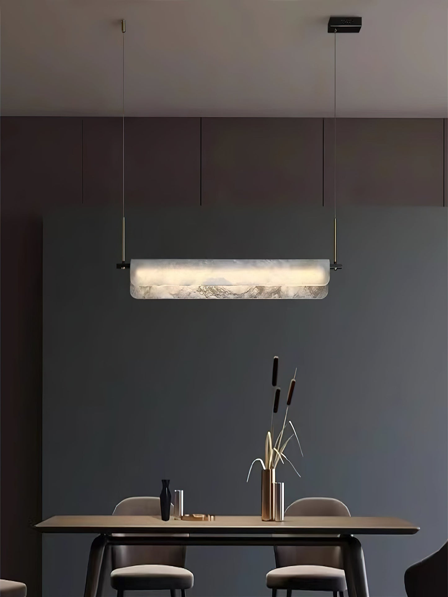 Years Alabaster Pendant Light - Modern Linear Brass & Alabaster LED Chandelier | Luxury 39" / 47" Kitchen Island Light