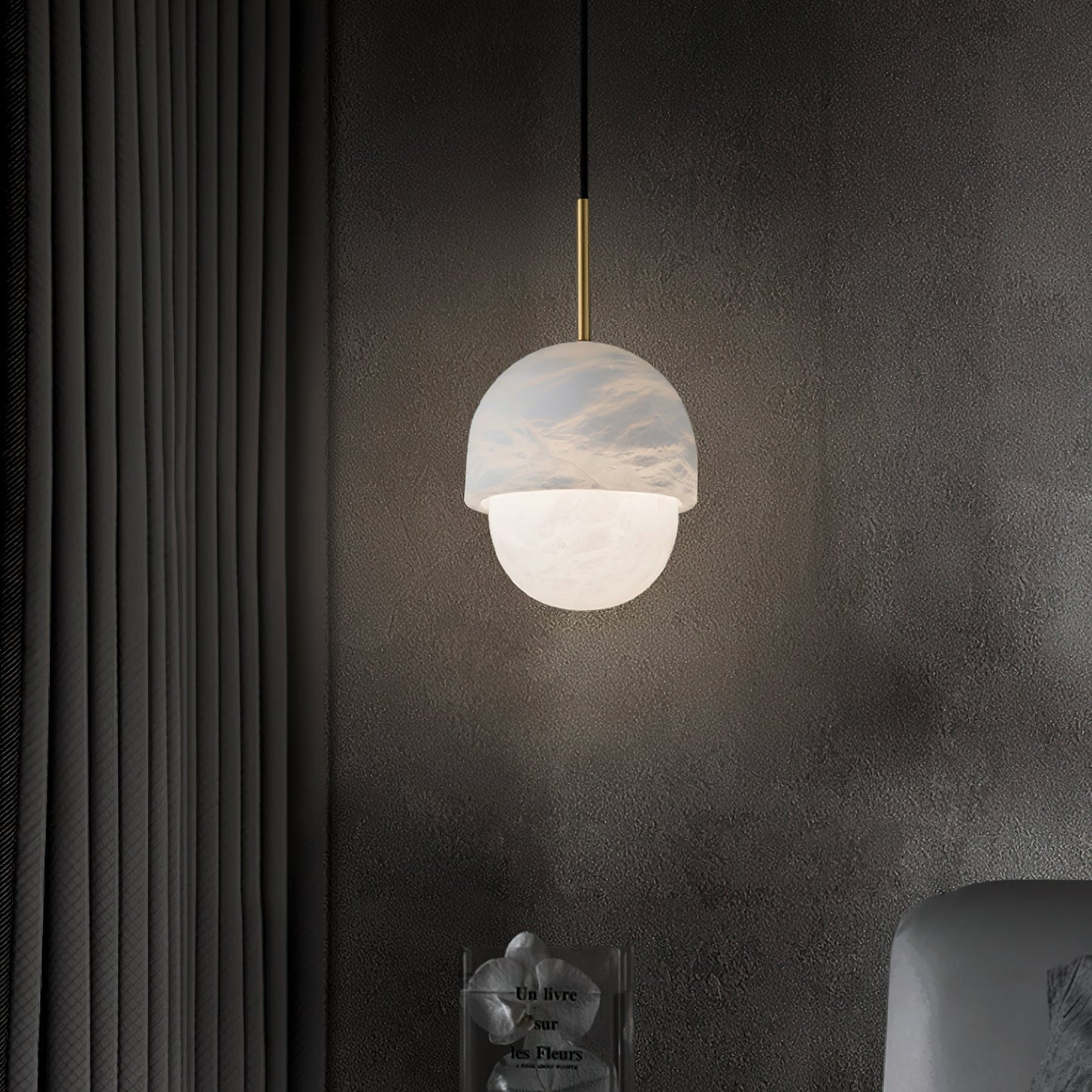 Yoko Alabaster Pendant Light - Japanese Inspired Stone Mini Pendant | Natural Alabaster & Brass Hanging Light