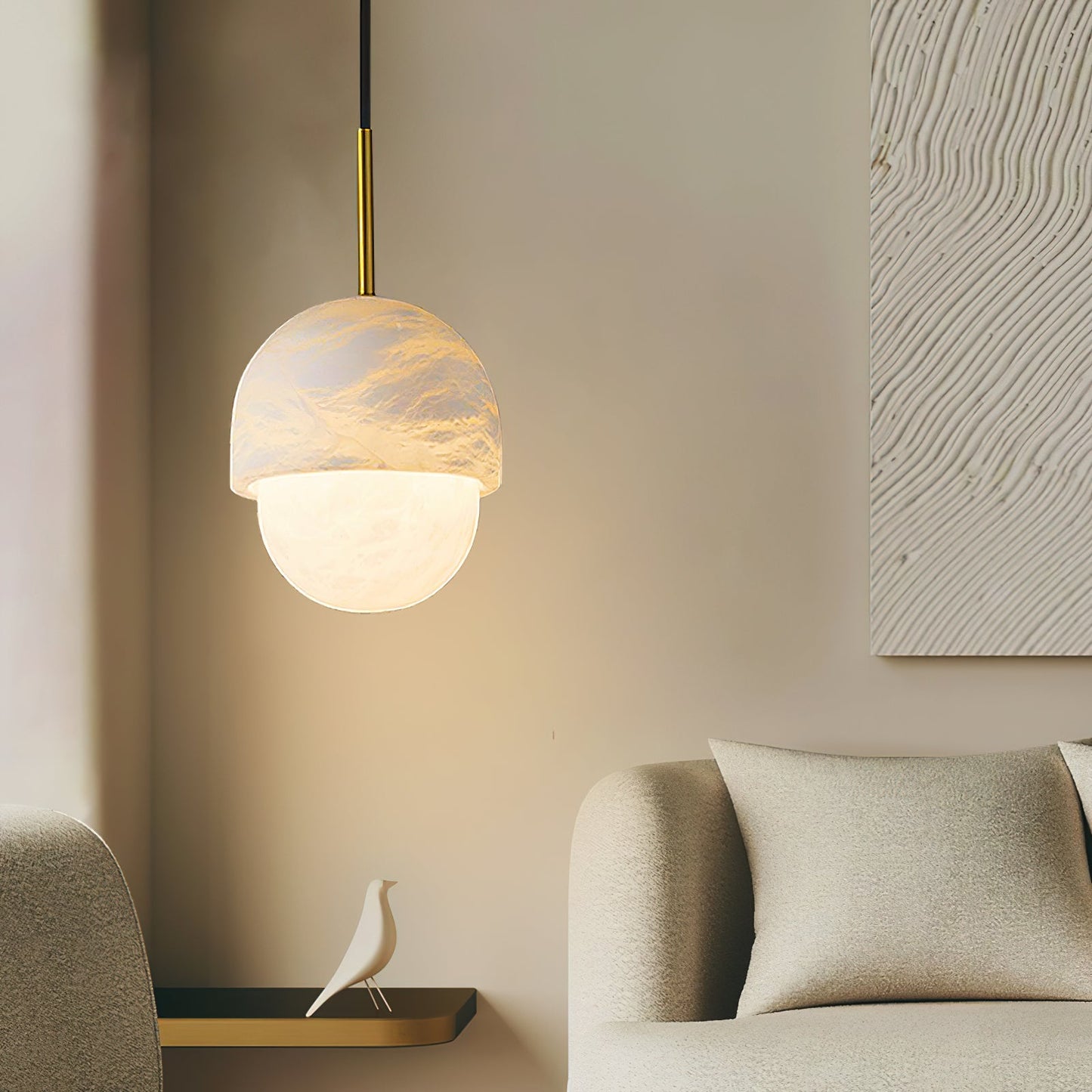 Yoko Alabaster Pendant Light - Japanese Inspired Stone Mini Pendant | Natural Alabaster & Brass Hanging Light