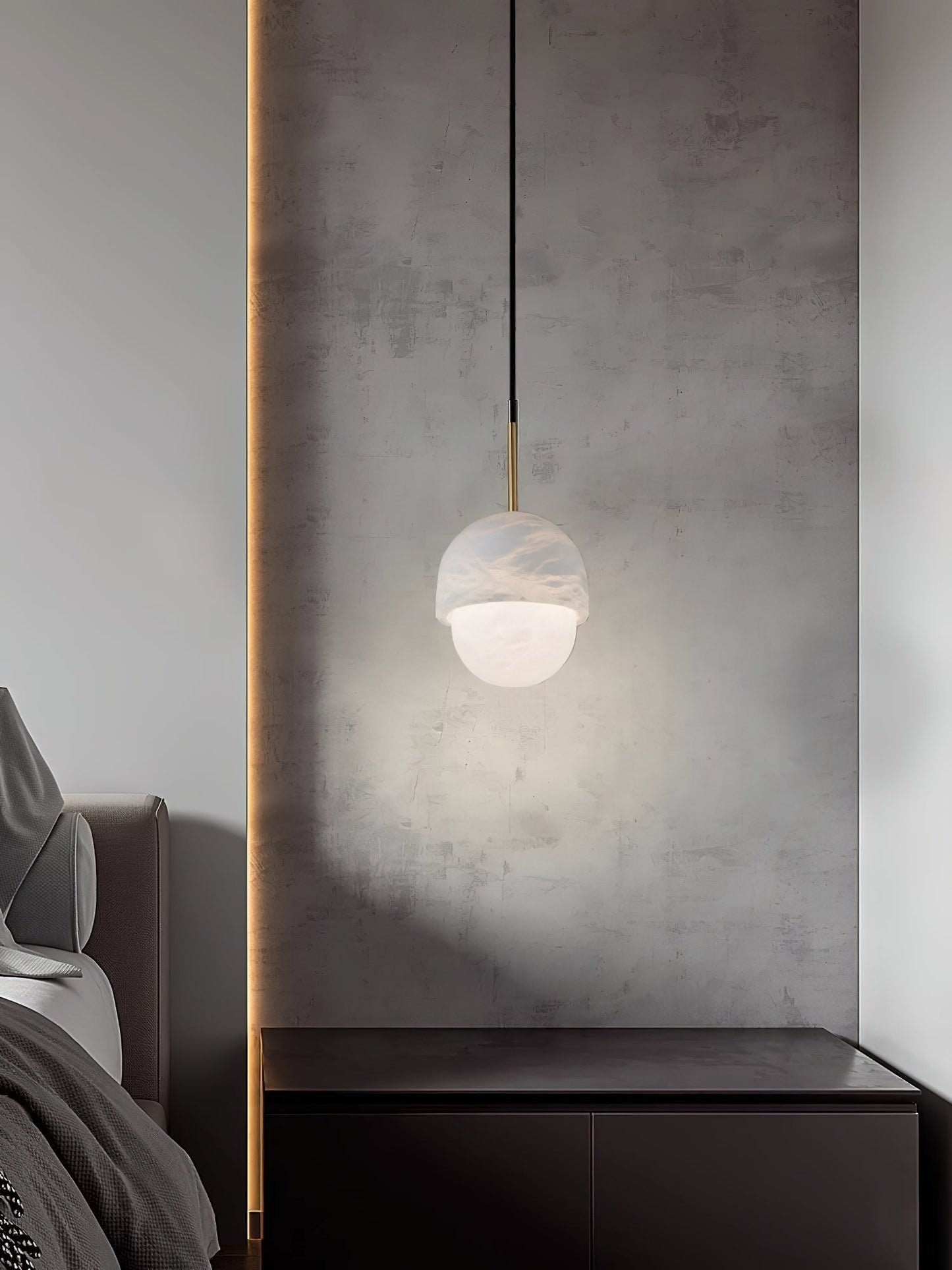 Yoko Alabaster Pendant Light - Japanese Inspired Stone Mini Pendant | Natural Alabaster & Brass Hanging Light