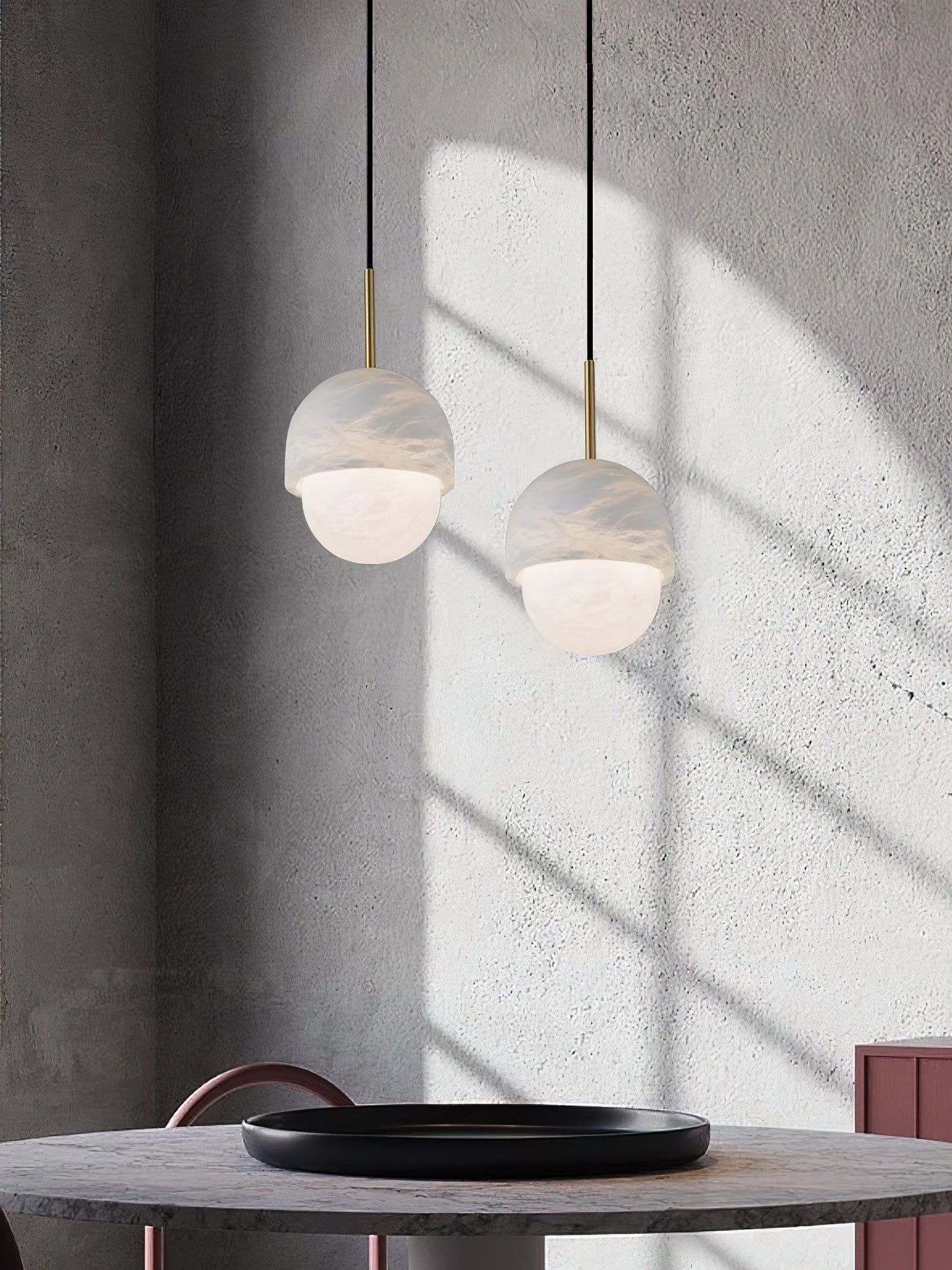Yoko Alabaster Pendant Light - Japanese Inspired Stone Mini Pendant | Natural Alabaster & Brass Hanging Light