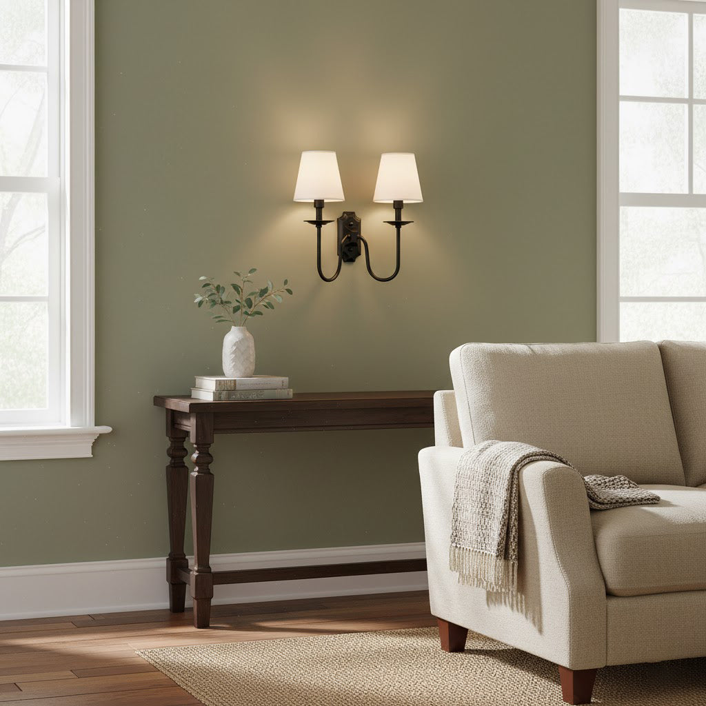 Yorktown Wall Lamp - Classic Dutch-Inspired 2-Light Sconce | Elegant Brass & Fabric Wall Light