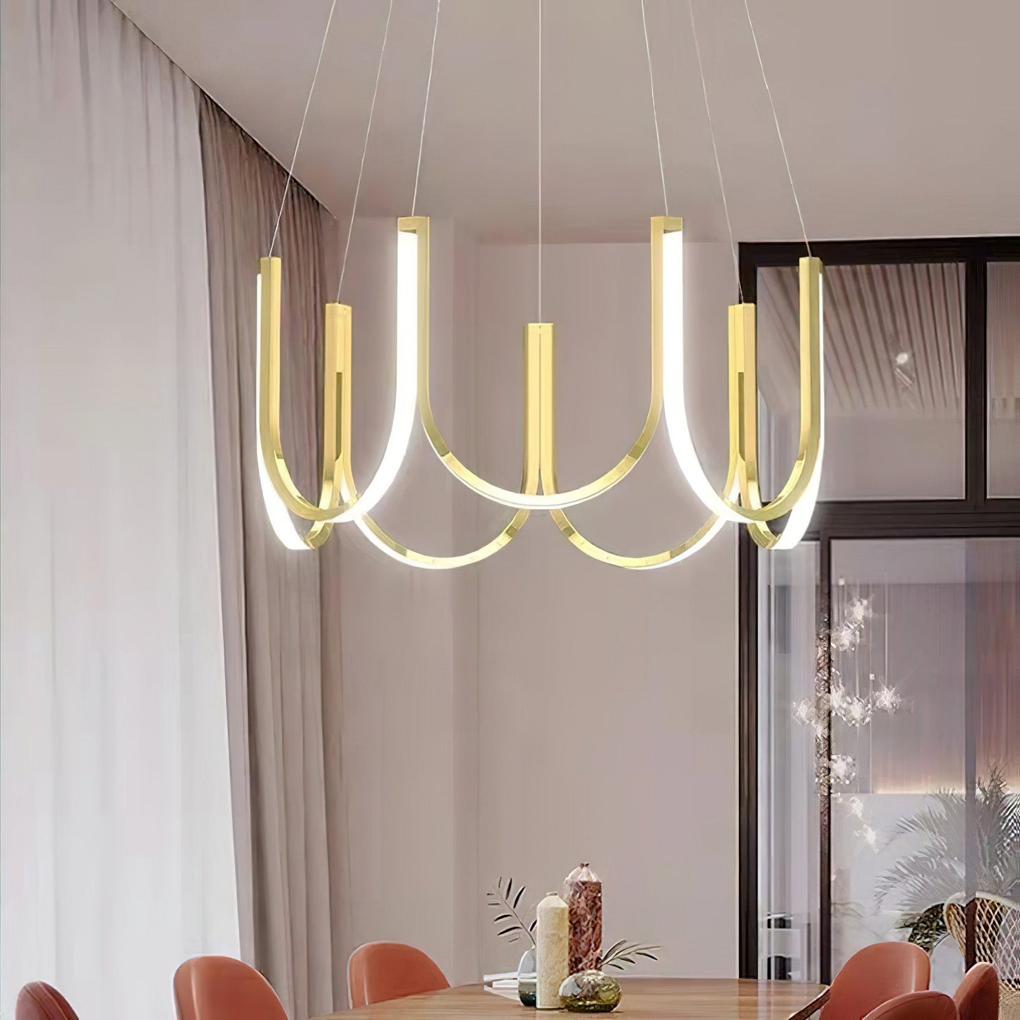 You LED Chandelier - Modern U-Shape Minimalist Pendant | 7-Light Integrated LED Dining Chandelier