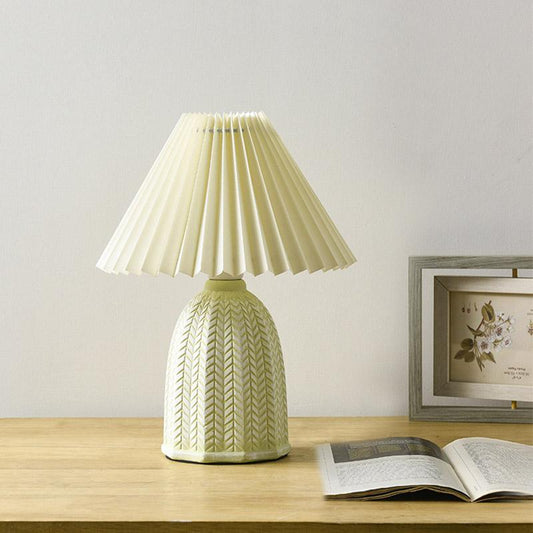 Vintage Tapered Pleated Linen Shade Ceramic Table Lamp – Nordic Floral Accent Light