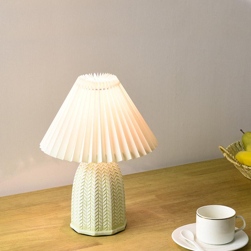 Vintage Tapered Pleated Linen Shade Ceramic Table Lamp – Nordic Floral Accent Light