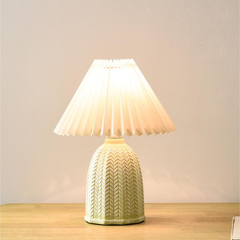 Vintage Tapered Pleated Linen Shade Ceramic Table Lamp – Nordic Floral Accent Light