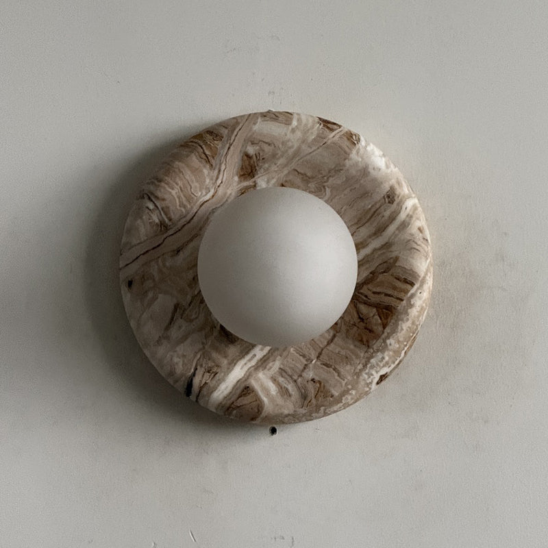 Orli Beige Marble Sconce - Curved Natural Cream Stone & Glass Globe Sconce