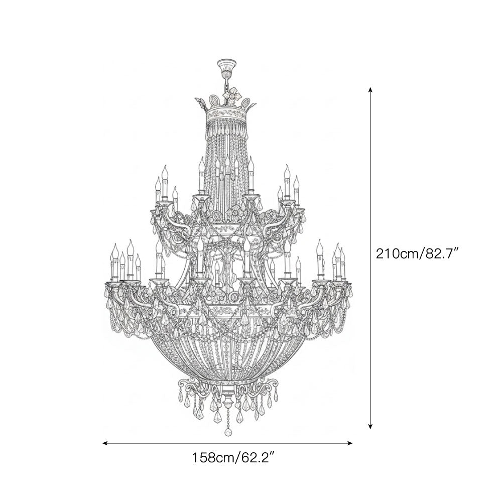 Zaira Opulent Chandelier - Grand 55-Light Palace Chandelier | Luxury Brass & Crystal Tiered Lighting