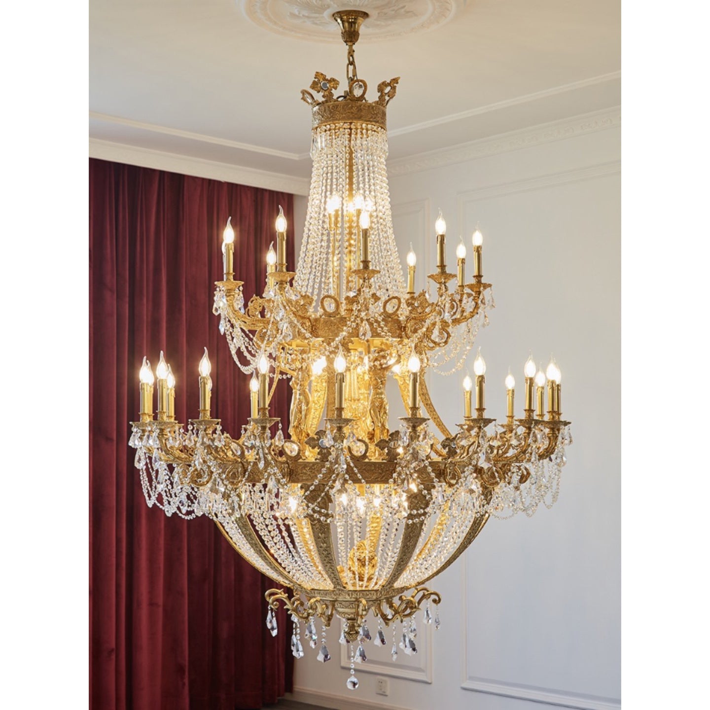Zaira Opulent Chandelier - Grand 55-Light Palace Chandelier | Luxury Brass & Crystal Tiered Lighting