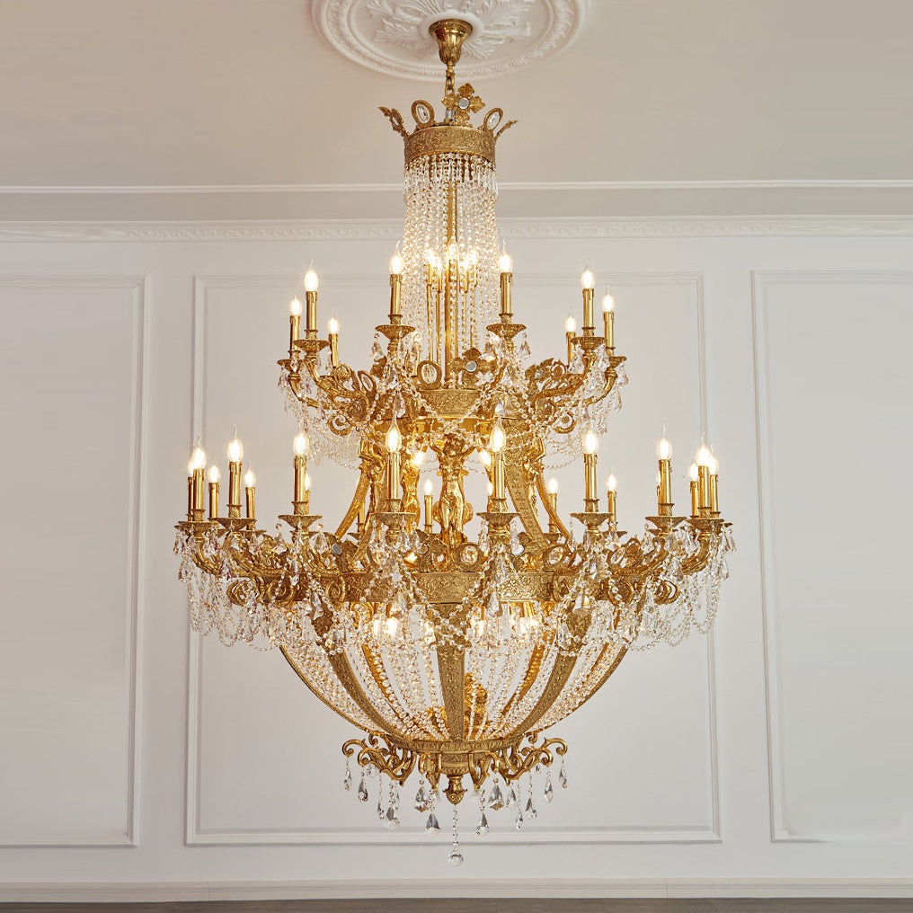 Zaira Opulent Chandelier - Grand 55-Light Palace Chandelier | Luxury Brass & Crystal Tiered Lighting