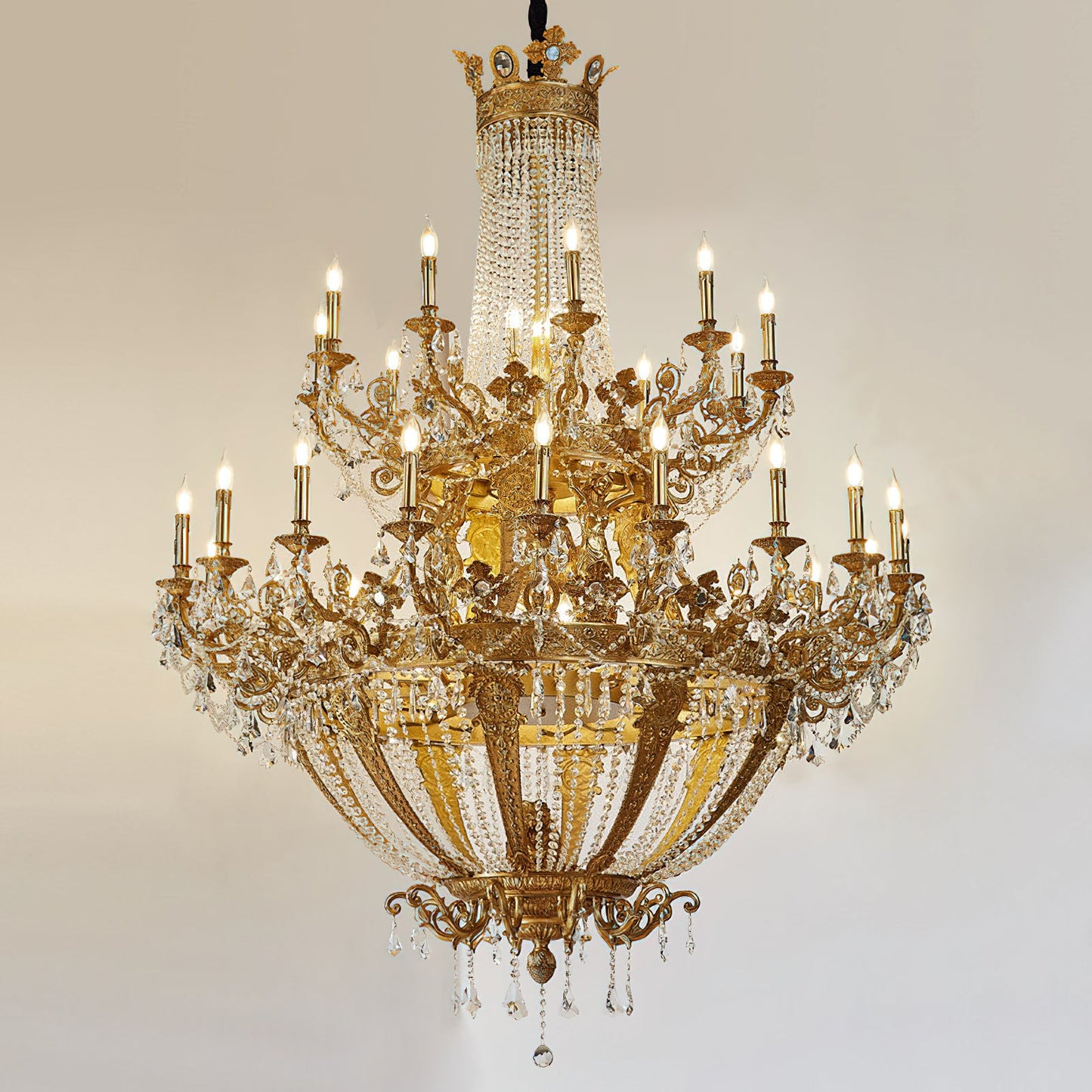 Zaira Opulent Chandelier - Grand 55-Light Palace Chandelier | Luxury Brass & Crystal Tiered Lighting