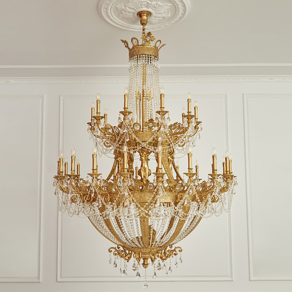 Zaira Opulent Chandelier - Grand 55-Light Palace Chandelier | Luxury Brass & Crystal Tiered Lighting