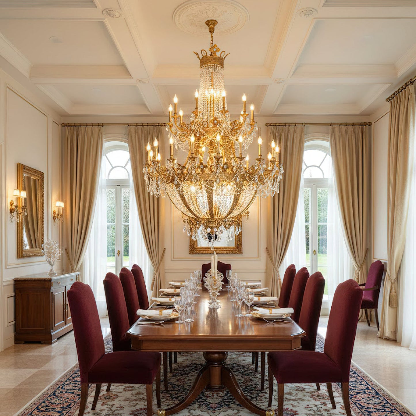 Zaira Opulent Chandelier - Grand 55-Light Palace Chandelier | Luxury Brass & Crystal Tiered Lighting