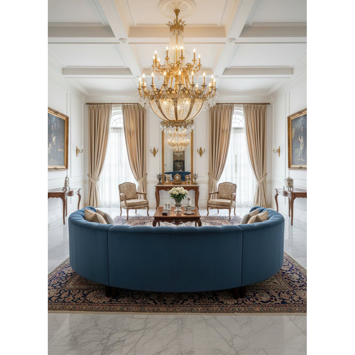 Zaira Opulent Chandelier - Grand 55-Light Palace Chandelier | Luxury Brass & Crystal Tiered Lighting