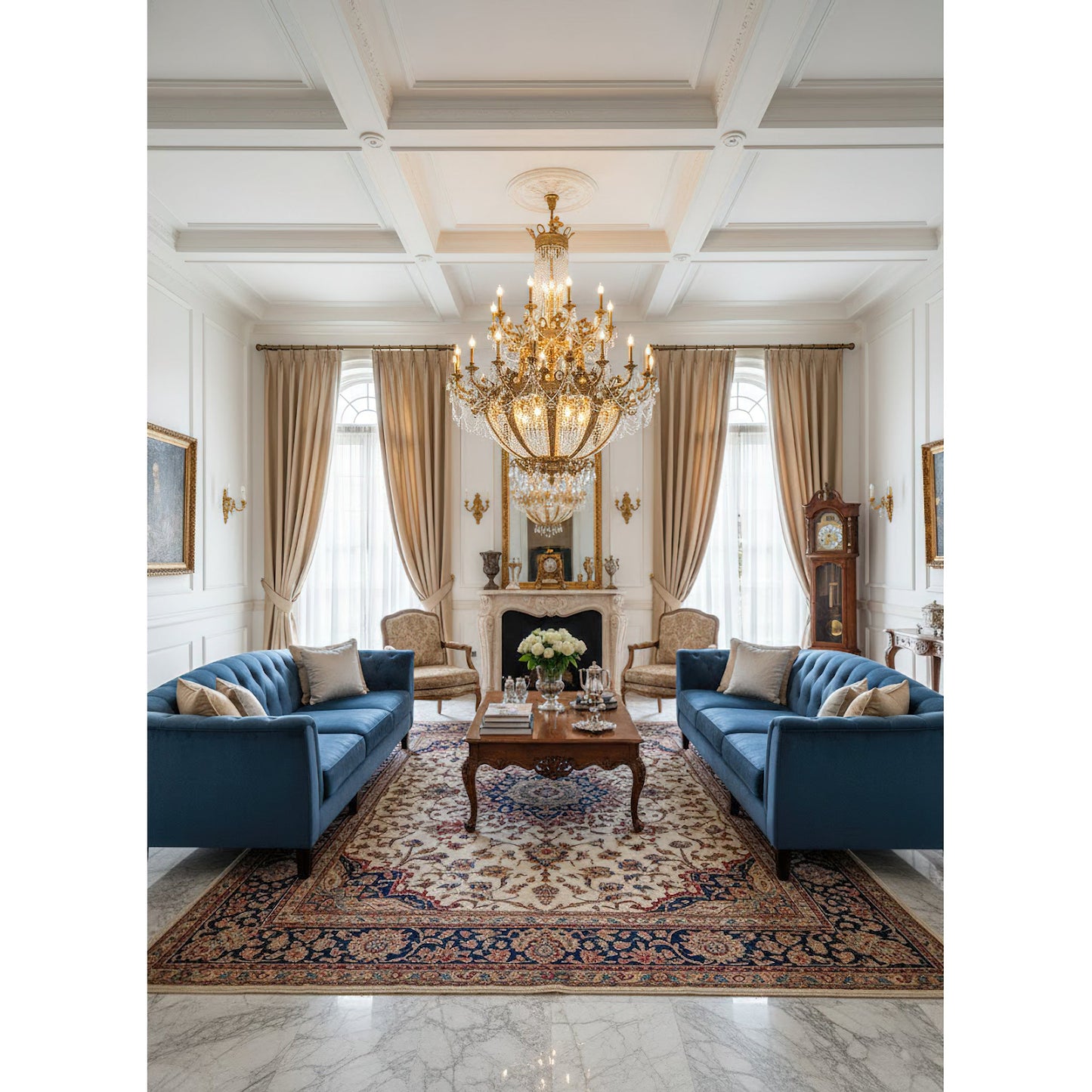 Zaira Opulent Chandelier - Grand 55-Light Palace Chandelier | Luxury Brass & Crystal Tiered Lighting