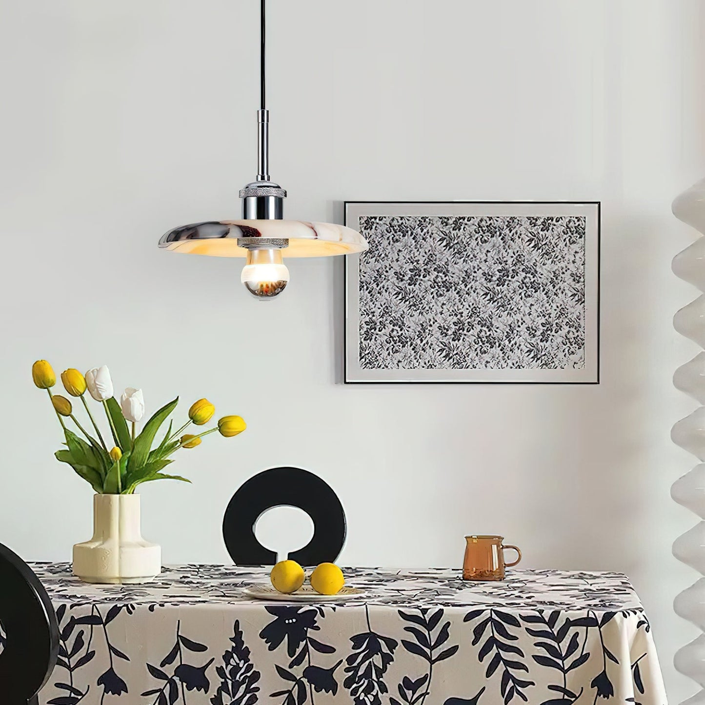 Zat Marble Pendant Lamp - Modern Natural Stone & Metal Pendant | Luxury 8" / 10" / 12" Marble Globe Light
