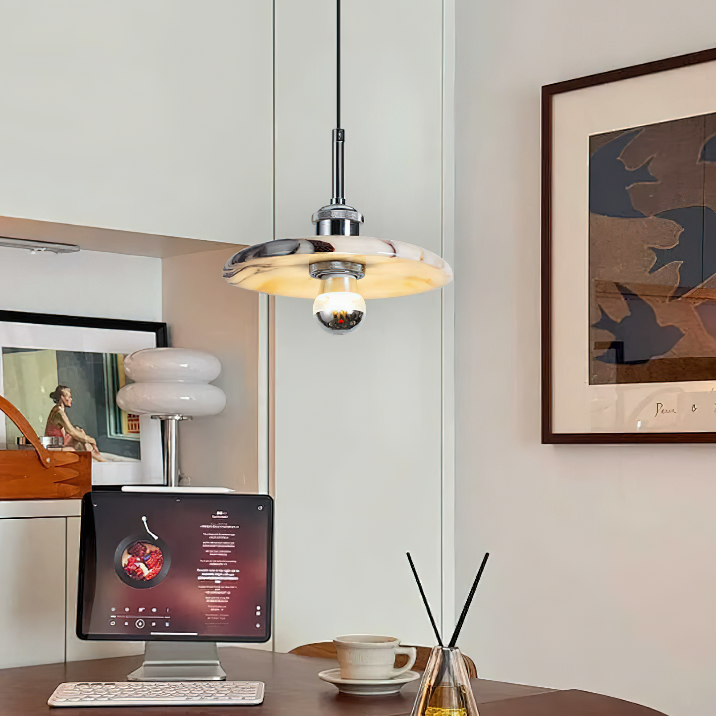 Zat Marble Pendant Lamp - Modern Natural Stone & Metal Pendant | Luxury 8" / 10" / 12" Marble Globe Light