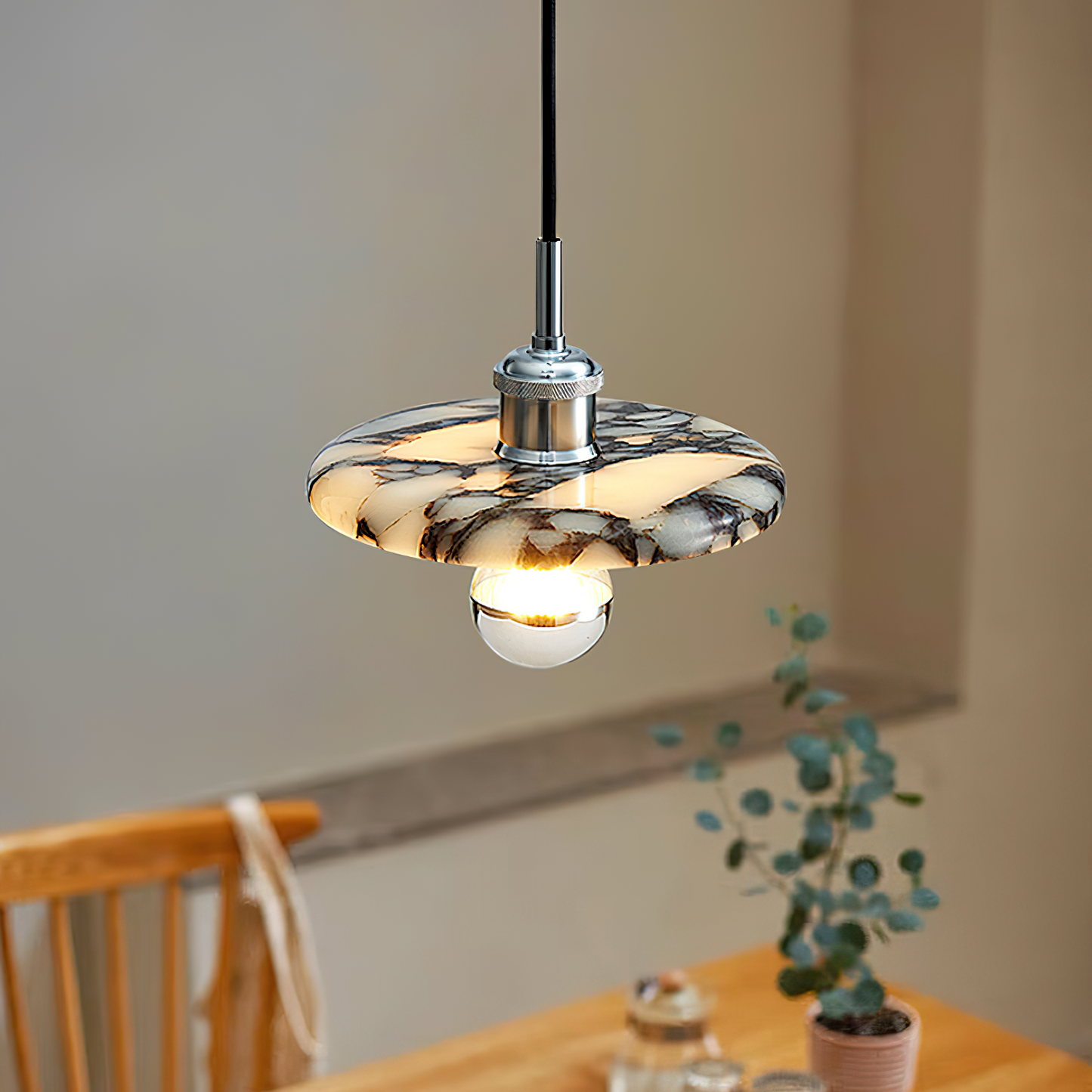 Zat Marble Pendant Lamp - Modern Natural Stone & Metal Pendant | Luxury 8" / 10" / 12" Marble Globe Light