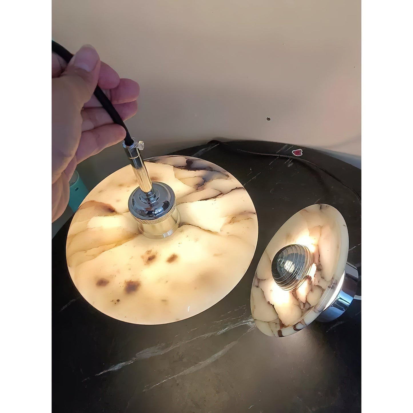 Zat Marble Pendant Lamp - Modern Natural Stone & Metal Pendant | Luxury 8" / 10" / 12" Marble Globe Light