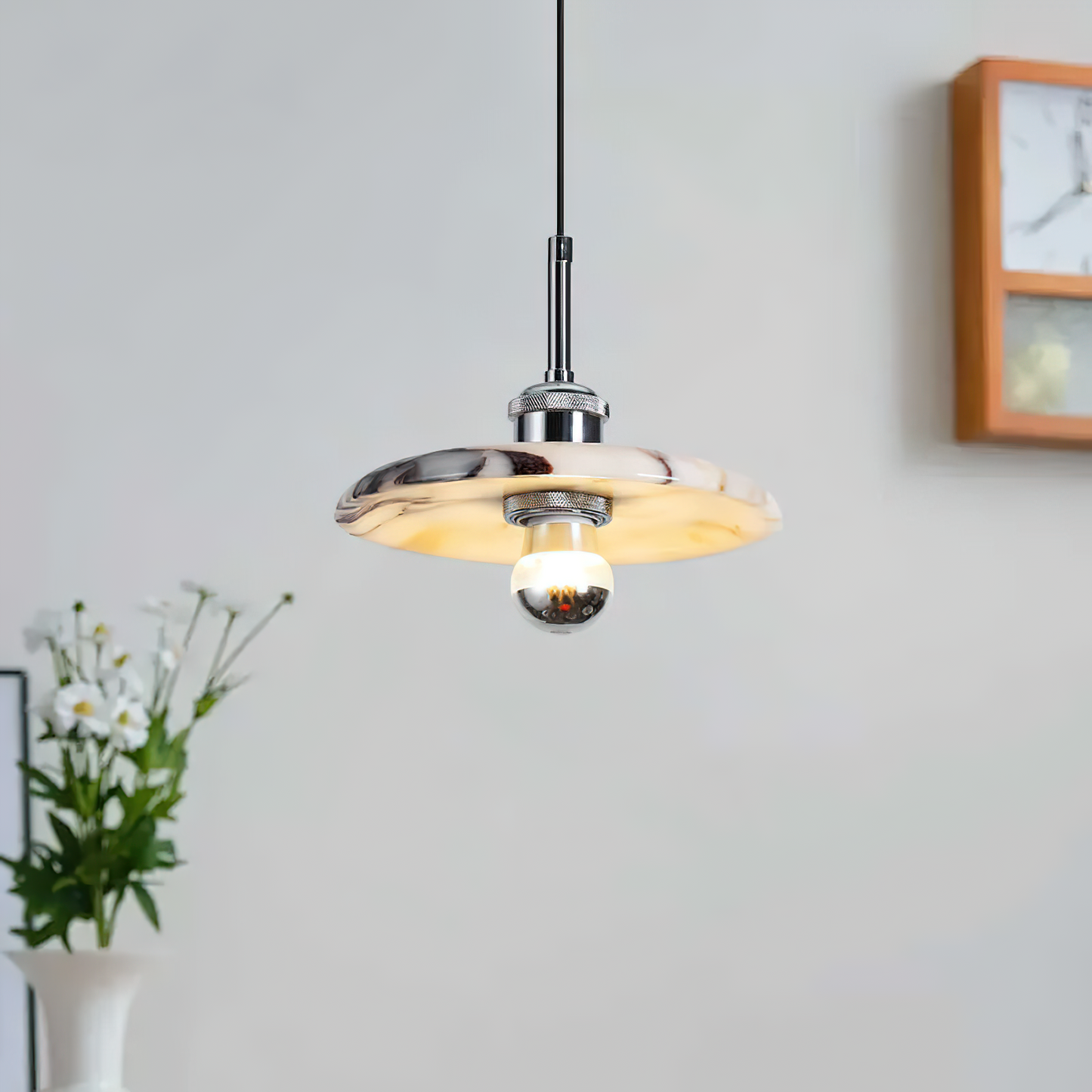 Zat Marble Pendant Lamp - Modern Natural Stone & Metal Pendant | Luxury 8" / 10" / 12" Marble Globe Light