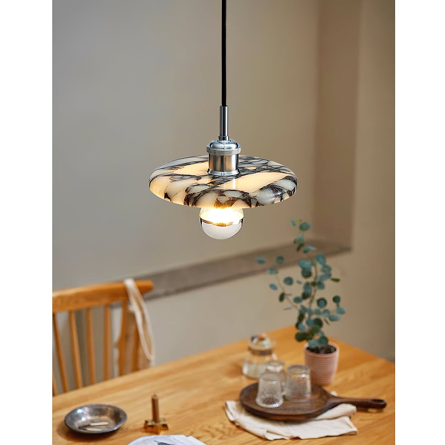 Zat Marble Pendant Lamp - Modern Natural Stone & Metal Pendant | Luxury 8" / 10" / 12" Marble Globe Light