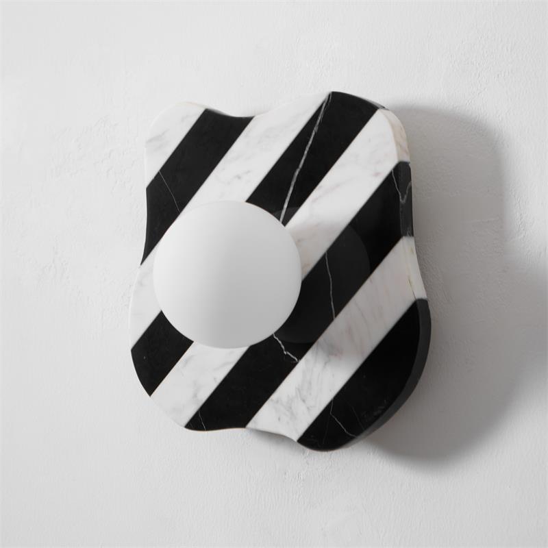Zebra Marble Wall Lamp - Natural Stone & Glass Sconce | Modern Luxury 12" Marble Wall Light