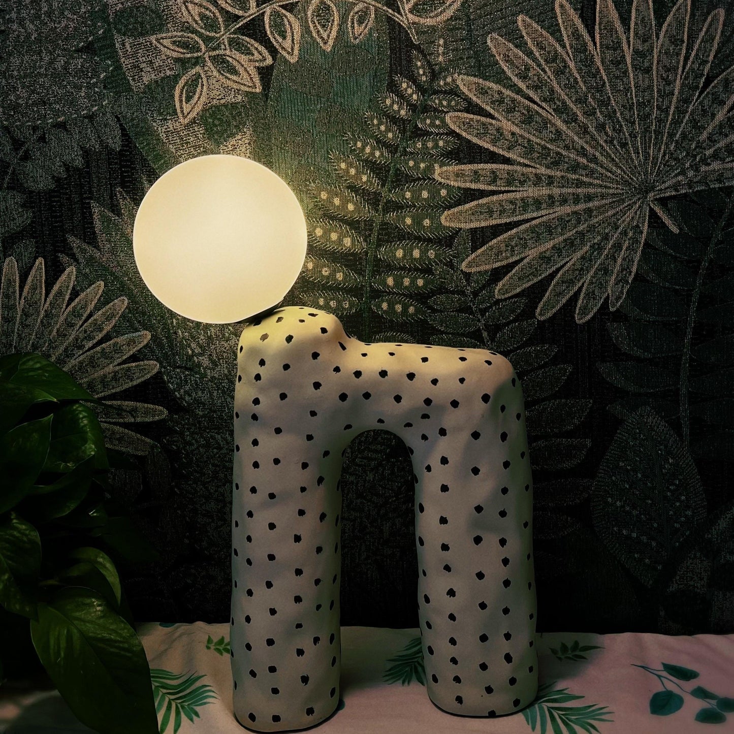 Zebra Table Lamp - Modern Black & White Resin Light | Elegant 16.5" Glass Globe Desk Lamp