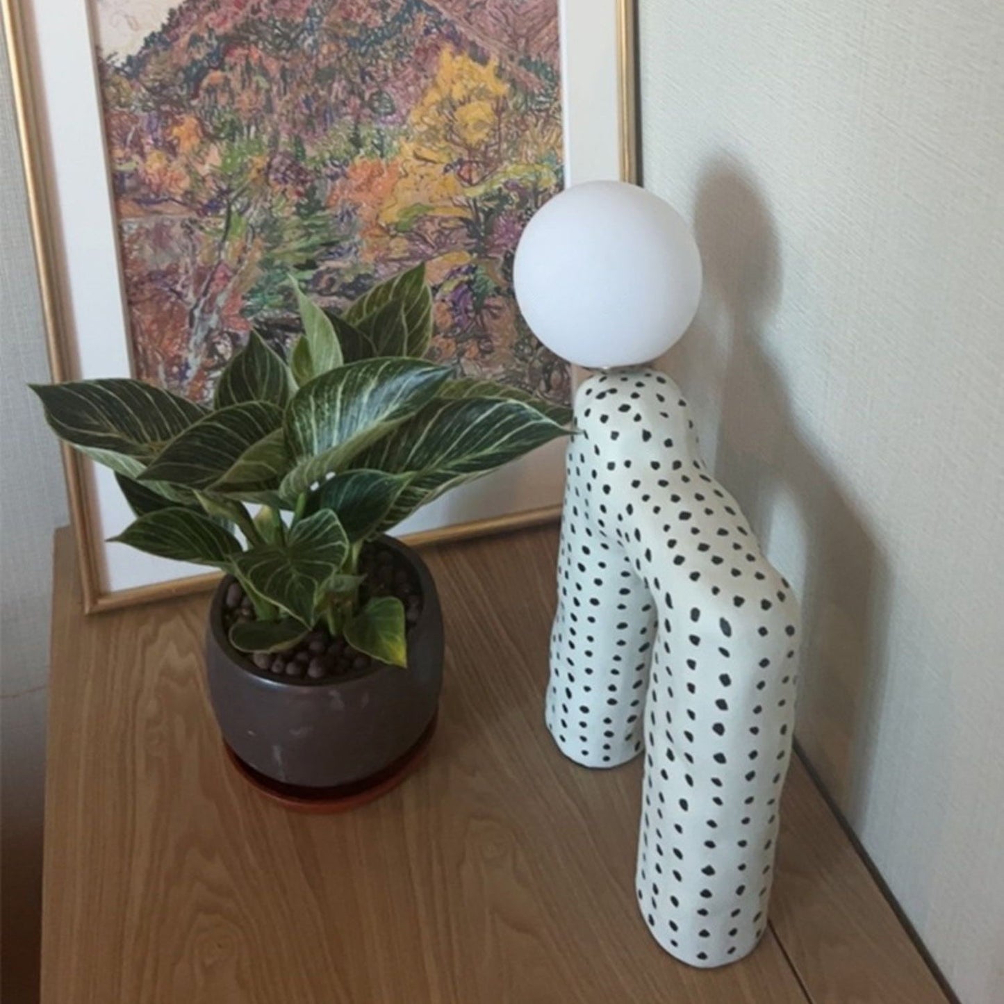 Zebra Table Lamp - Modern Black & White Resin Light | Elegant 16.5" Glass Globe Desk Lamp