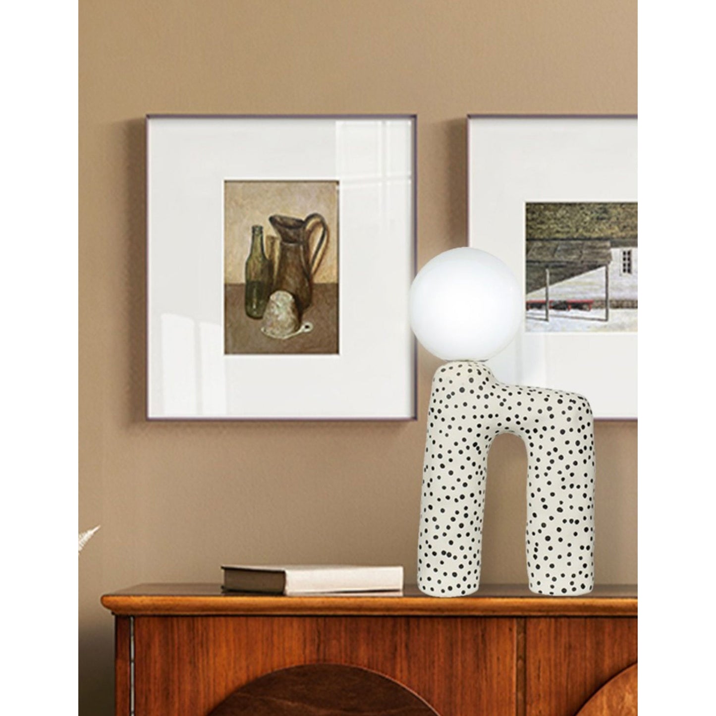 Zebra Table Lamp - Modern Black & White Resin Light | Elegant 16.5" Glass Globe Desk Lamp