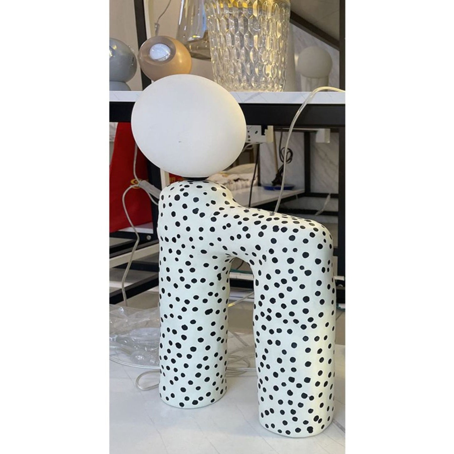 Zebra Table Lamp - Modern Black & White Resin Light | Elegant 16.5" Glass Globe Desk Lamp