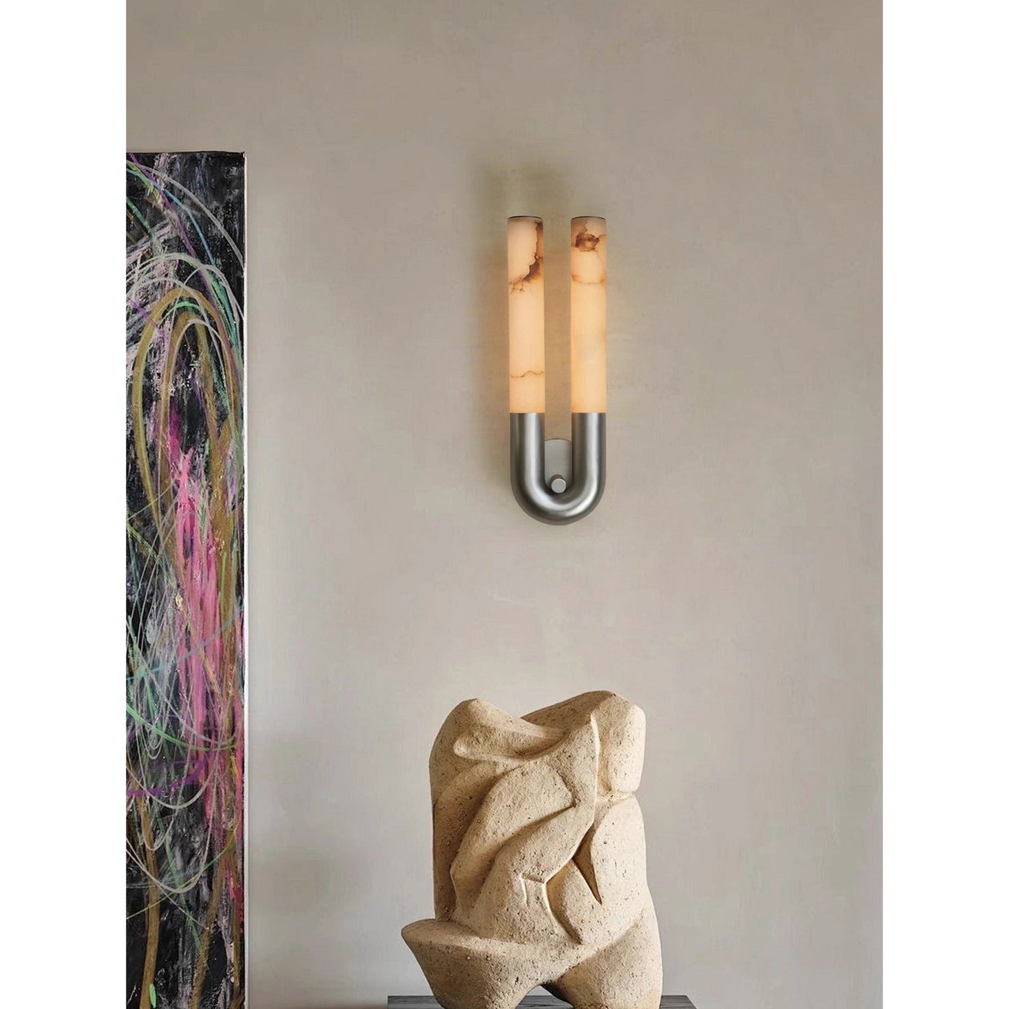 Zeme Alabaster Wall Sconce - Sculptural Chain Link LED Light | Modern Natural Stone & Brass Sconce