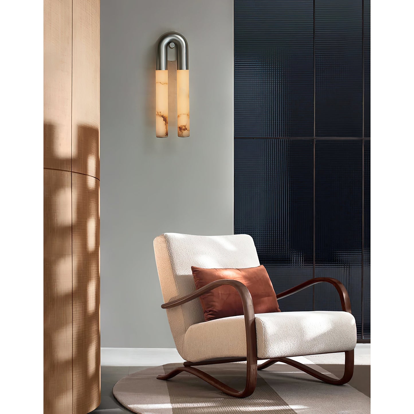 Zeme Alabaster Wall Sconce - Sculptural Chain Link LED Light | Modern Natural Stone & Brass Sconce