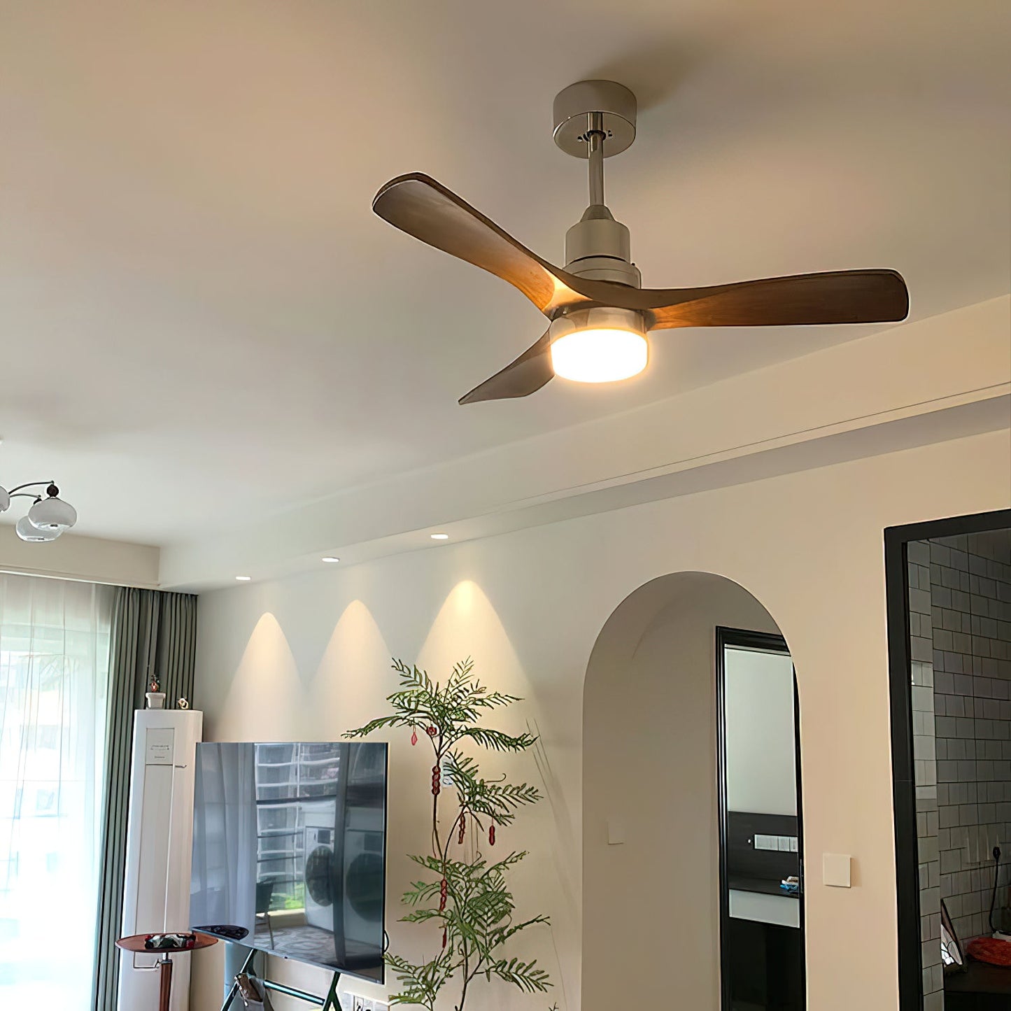 Zephyr Wooden Fan Ceiling Light - Smart DC Motor Indoor Fan | Aerodynamic Walnut Blades & Integrated LED
