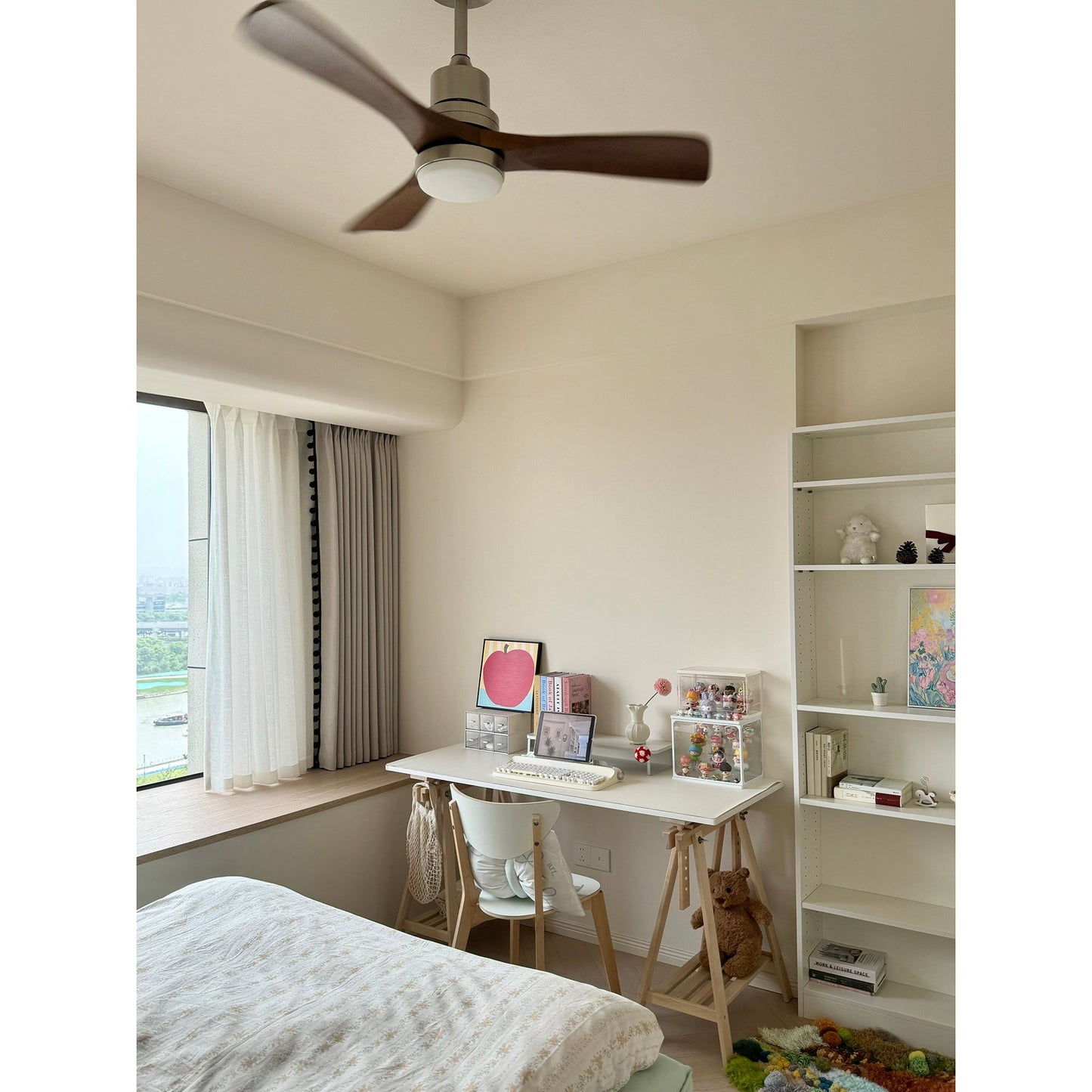 Zephyr Wooden Fan Ceiling Light - Smart DC Motor Indoor Fan | Aerodynamic Walnut Blades & Integrated LED